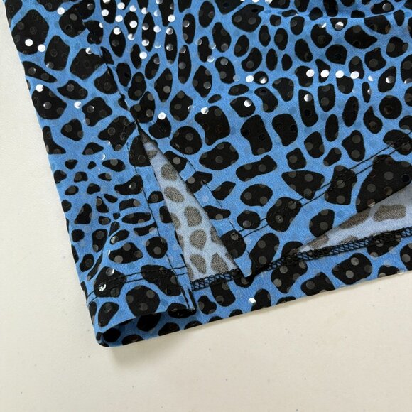 Susan Graver Liquid Knit Tunic Top Size M Blue Animal Print Sparkles 3/4 Sleeve - Picture 8 of 13